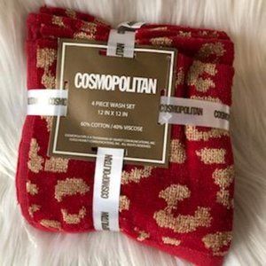 Cosmopolitan Red/Gold Leopard 4 Piece Washcloth Set